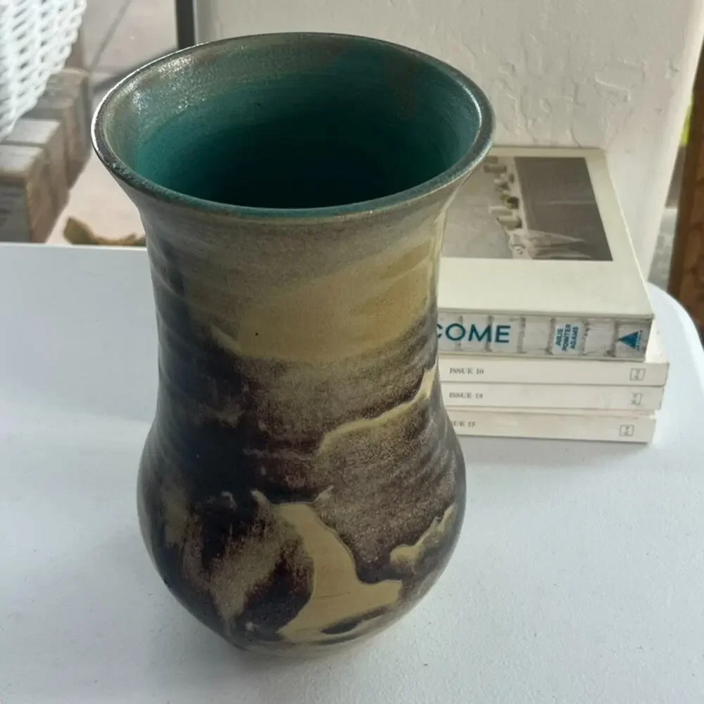 Signed Studio Art Pottery Vase Glazed Hand Thrown Signed Stoneware Frances